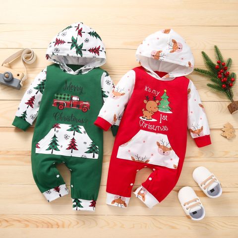 Christmas Fashion Christmas Tree Letter Elk Cotton Spandex Baby Rompers