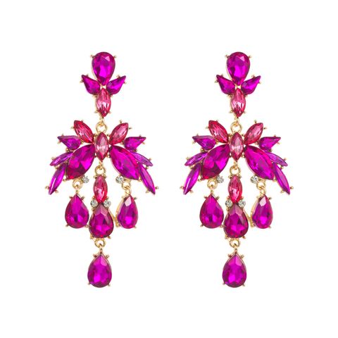 Classic Style Geometric Flower Alloy Inlay Rhinestones Women's Dangling Earrings 1 Pair