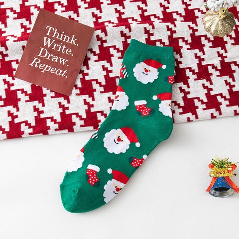 Women's Cartoon Style Santa Claus Gingerbread Cotton Crew Socks