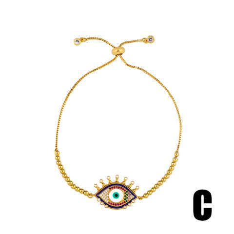Retro Cross Rainbow Devil's Eye Copper Gold Plated Zircon Bracelets 1 Piece
