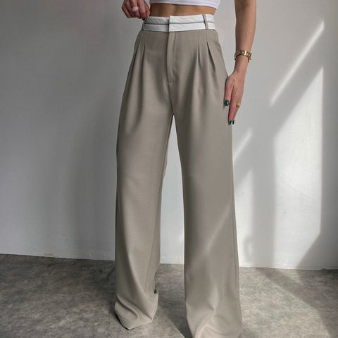 Women's Daily Casual Solid Color Full Length Patchwork Belt Dress Pants