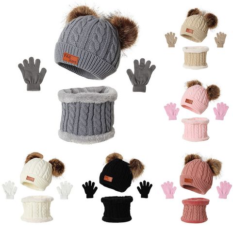 Kid's Fashion Solid Color Pom Poms Wool Cap