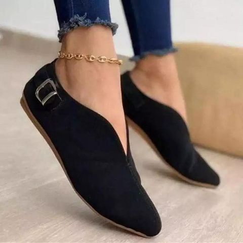 Women's Fashion Solid Color Buckle Round Toe Flats