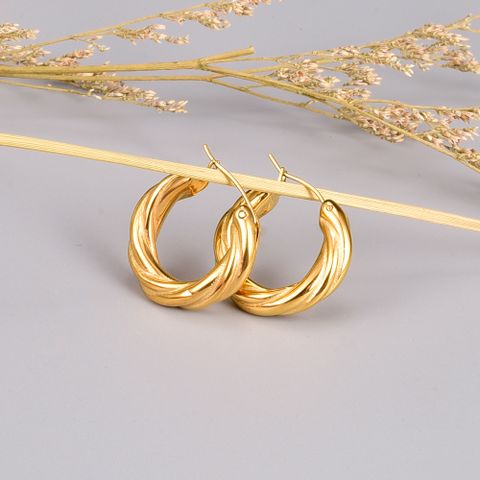 Fashion Round Titanium Steel Gold Plated Hoop Earrings 1 Pair