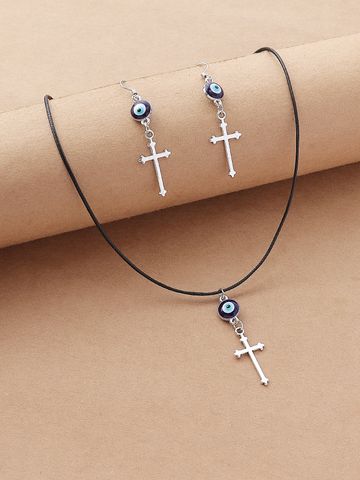 Fashion Cross Eye Stainless Steel Resin Enamel Earrings Necklace