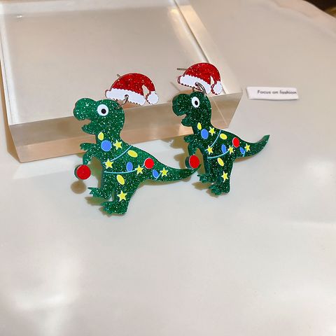 1 Pair Simple Style Christmas Hat Dinosaur Arylic Drop Earrings