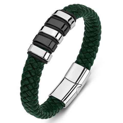 Fashion Geometric Stainless Steel Pu Leather Knitting Unisex Bracelets