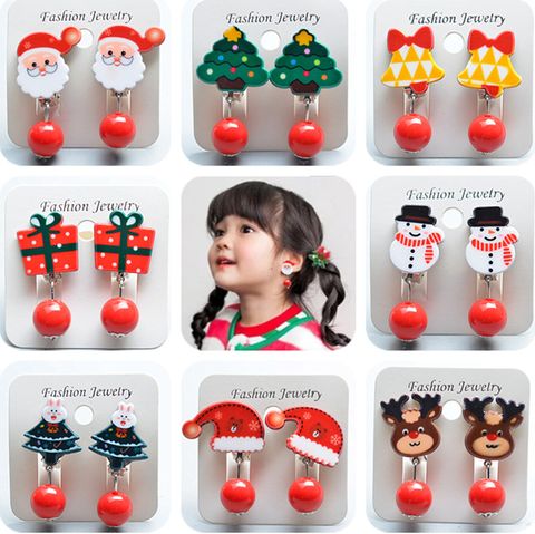 Fashion Christmas Tree Santa Claus Plastic Resin Girl's Drop Earrings Ear Clips 1 Pair