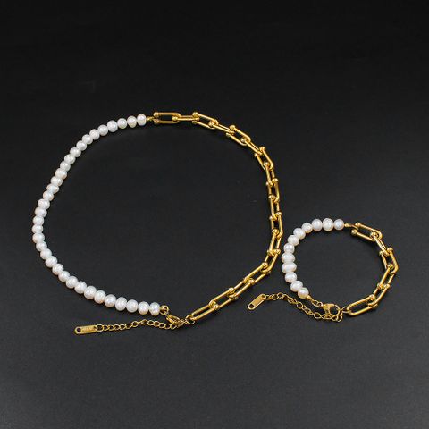 Retro Geometrische Edelstahl Perlen Armbänder Halskette 1 Stück