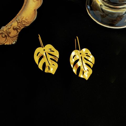 Retro Leaf Copper Plating Drop Earrings 1 Pair