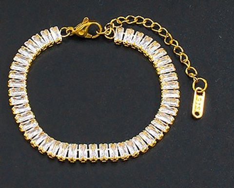 Retro Geometric Stainless Steel Inlay Zircon Bracelets Necklace