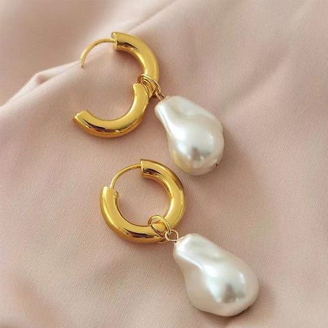 1 Pair Fashion Solid Color Pearl Plating Stainless Steel Drop Earrings