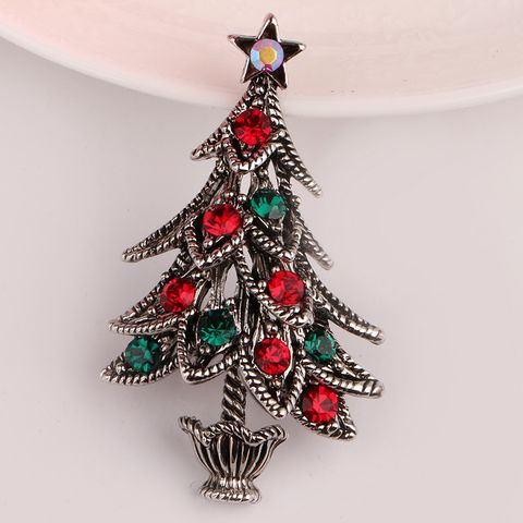 Fashion Christmas Tree Metal Inlay Artificial Gemstones Women's Brooches