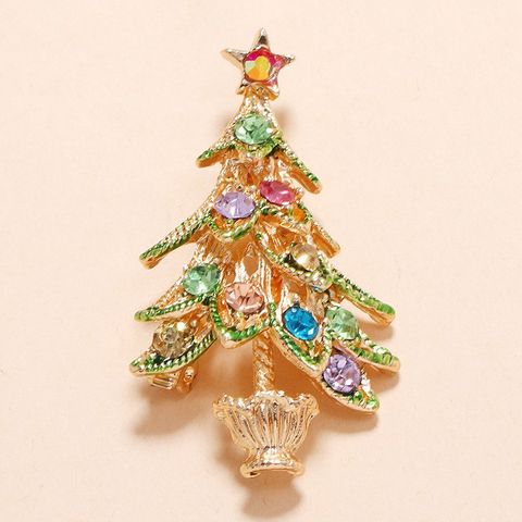 Fashion Christmas Tree Metal Inlay Artificial Gemstones Women's Brooches