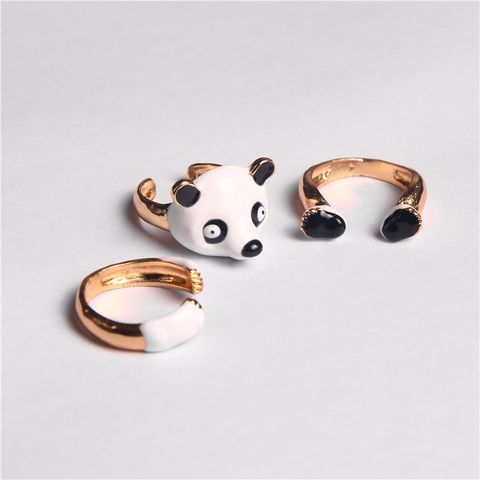 Fashion Panda Iron Copper Enamel Plating Women'S Open Ring