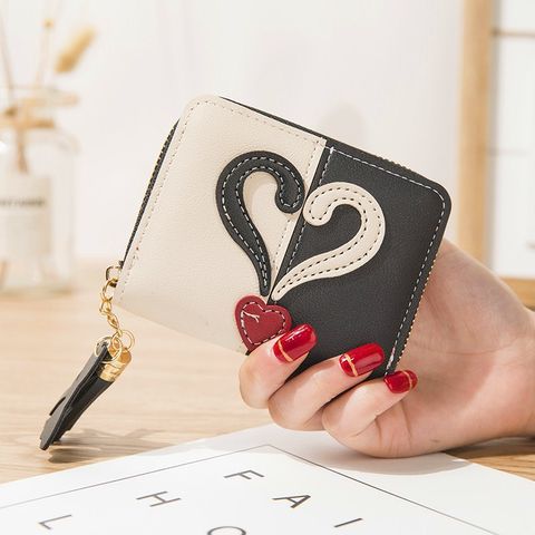 Women's Heart Shape Pu Leather Tassel Zipper Wallets