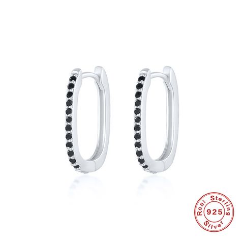 Fashion U Shape Sterling Silver Inlay Artificial Diamond Hoop Earrings 1 Pair