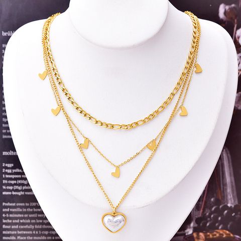 Fashion Heart Shape Titanium Steel Layered Inlay Zircon Layered Necklaces 1 Piece