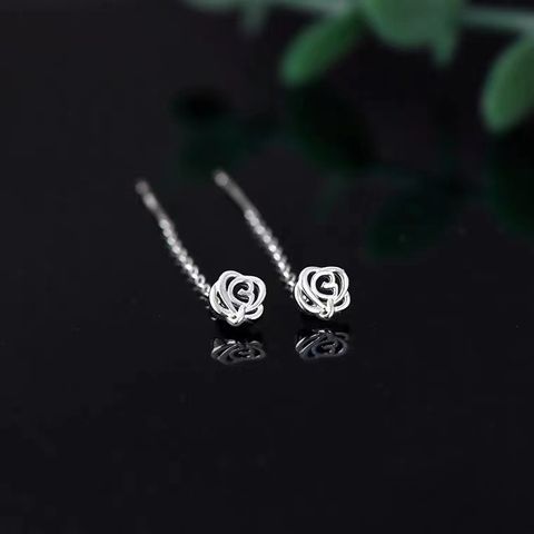 Simple Style Flower Silver Plating Ear Line 1 Pair