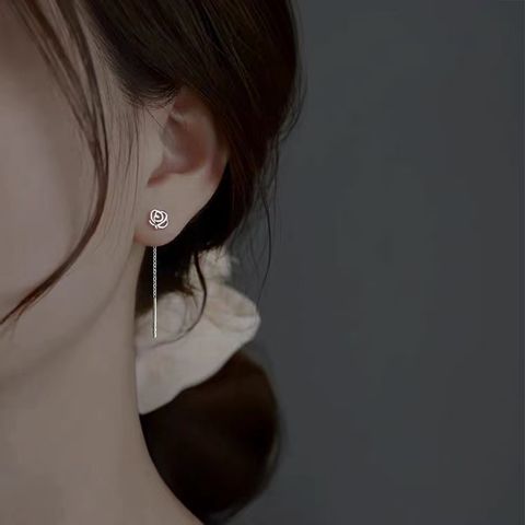Simple Style Flower Silver Plating Ear Line 1 Pair