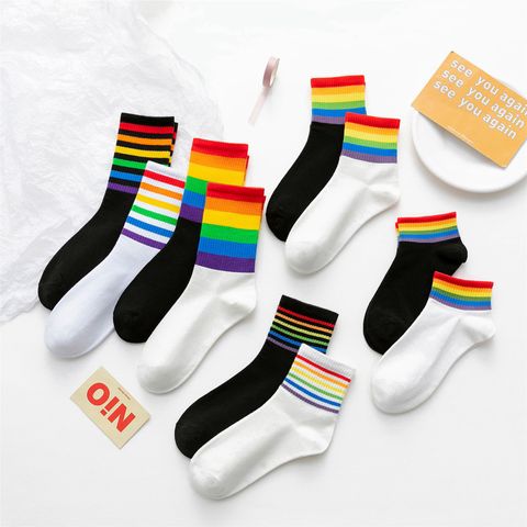 Femmes Décontractée Arc-en-ciel Coton Crew Socks