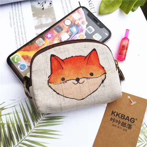 Women's Animal Cotton And Linen Zipper Coin Purses