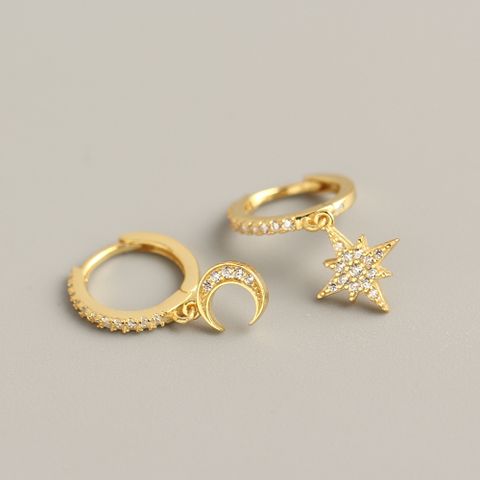 Elegant Star Moon Sterling Silver Plating Rhinestones Earrings 1 Pair
