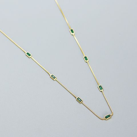 Fashion Square Sterling Silver Inlay Zircon Necklace 1 Piece