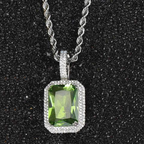 Retro Lady Square Copper Inlay Zircon Pendant Necklace