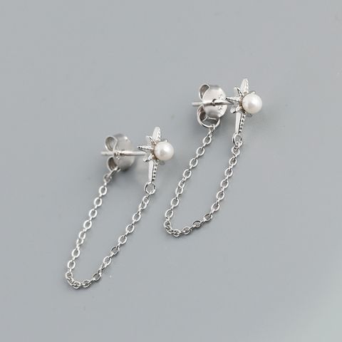Fashion Star Sterling Silver Plating Artificial Pearls Drop Earrings 1 Pair