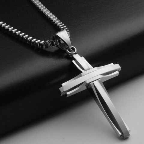 Fashion Cross Titanium Steel Polishing Pendant Necklace 1 Piece