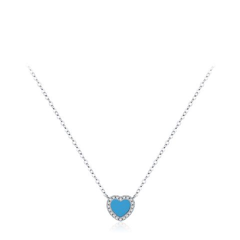 Fashion Heart Shape Silver Plating Inlay Turquoise Zircon Necklace 1 Piece
