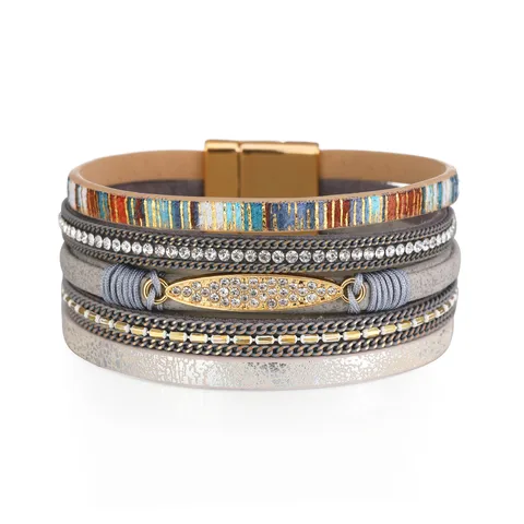 Bohemian Geometric Pu Leather Braid Rhinestones Women's Bracelets