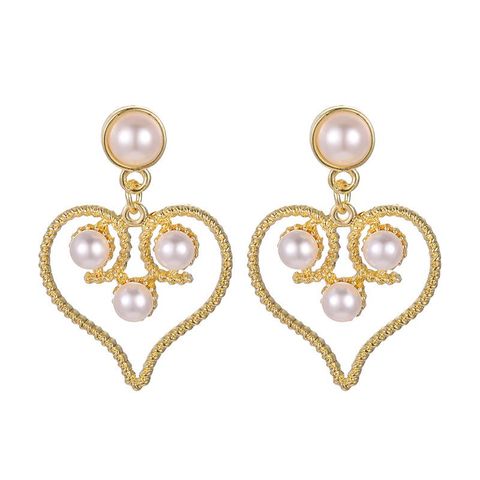 Fashion Heart Shape Imitation Pearl Alloy Hollow Out Women's Drop Earrings 1 Pair