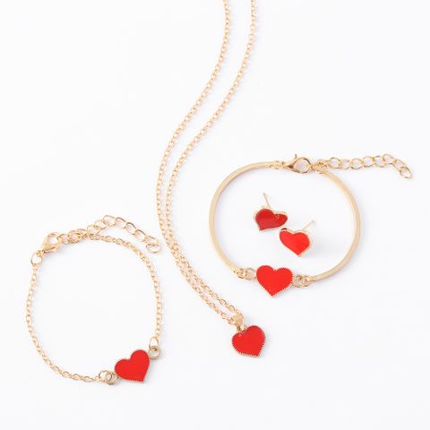 Sweet Heart Shape Alloy Gold Plated Epoxy Women's Bracelets Earrings Necklace