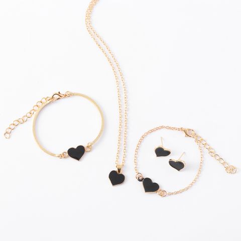 Sweet Heart Shape Alloy Gold Plated Epoxy Women's Bracelets Earrings Necklace