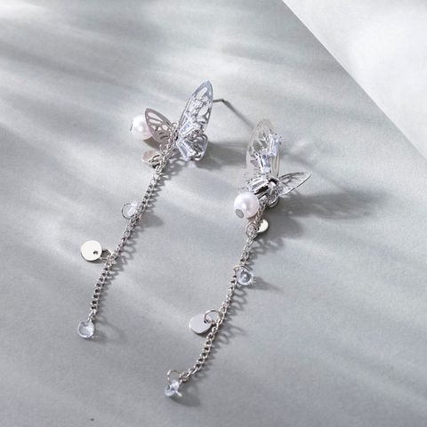 1 Pair Fairy Style Korean Style Butterfly Pearl Alloy Drop Earrings