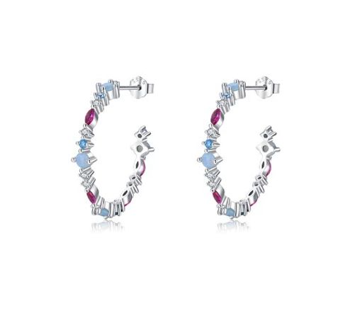 Fashion Round Sterling Silver Plating Inlay Zircon Ear Studs 1 Pair