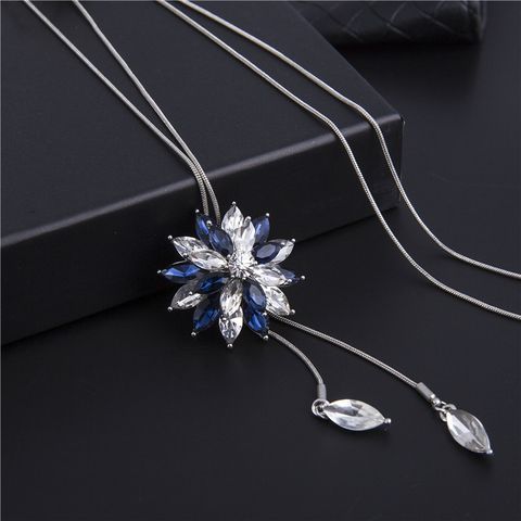 Fashion Snowflake Alloy Inlay Artificial Crystal Women's Sweater Chain 1 Piece