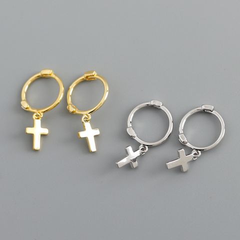 Simple Style Cross Sterling Silver Cross Earrings