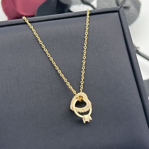 Fashion Heart Shape Titanium Steel Gold Plated Zircon Pendant Necklace 1 Piece
