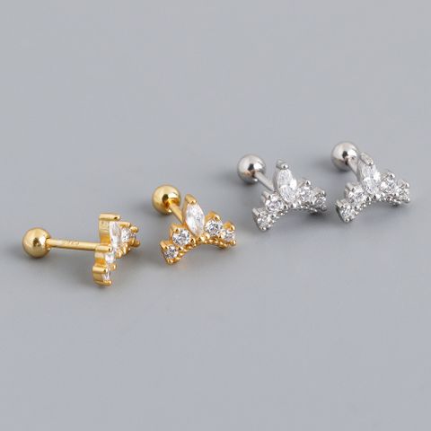 Fashion Crown Sterling Silver Inlay Zircon Ear Studs 1 Pair