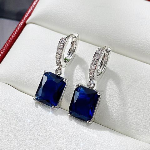Fashion Square Copper Inlay Zircon Drop Earrings 1 Pair