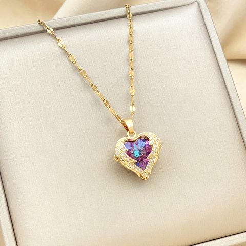 Stainless Steel Fashion Gold Plated Heart Shape Pendant Necklace