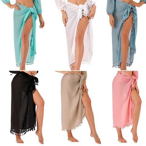 Women's Fashion Solid Color Tassel 1 Piece Cover Ups
