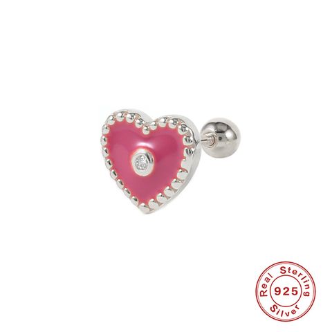 1 Piece Simple Style Heart Shape Plating Sterling Silver Ear Studs