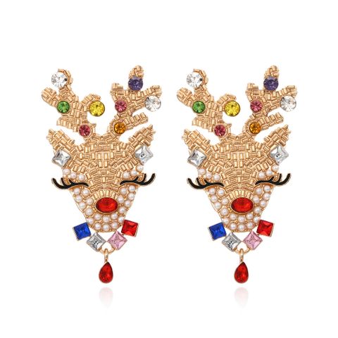 Cute Elk Imitation Pearl Alloy Rhinestone Christmas Women's Earrings 1 Pair