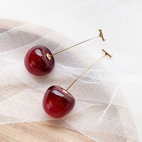 Fashion Sweet Cherry Fruit Synthetic Resin Alloy Fruit Resin Women's Earrings 1 Pair