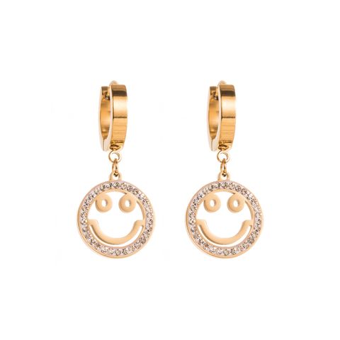 Fashion Eye Smiley Face Stainless Steel Titanium Steel Plating Hollow Out Inlay Rhinestones Drop Earrings 1 Pair