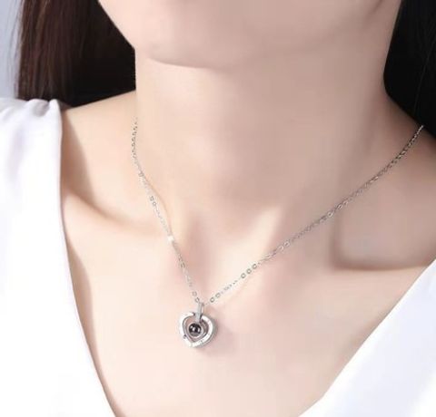 Fashion Heart Shape Titanium Steel Plating Hollow Out Inlay Zircon Pendant Necklace 1 Piece